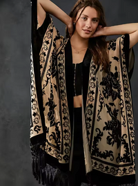 Monarch Burnout Velvet Kimono - Black + White