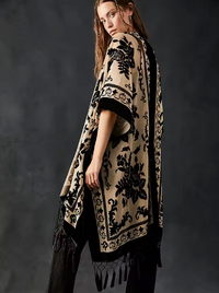 Monarch Burnout Velvet Kimono - Black + White