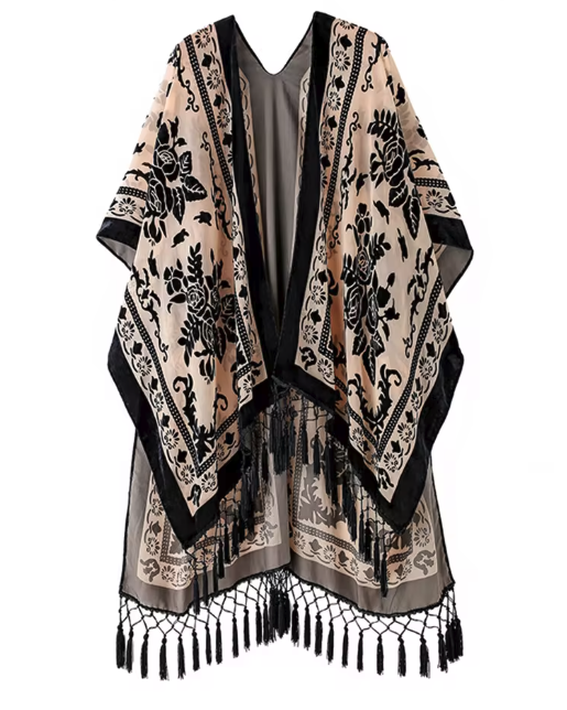 Monarch Burnout Velvet Kimono - Black + White