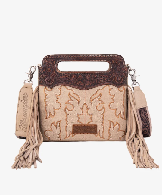 Wrangler Top Handle Boot Scroll Fringe Tote/Crossbody - Beige