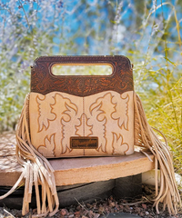 Wrangler Top Handle Boot Scroll Fringe Tote/Crossbody - Beige