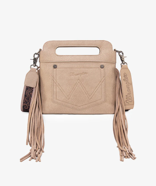 Wrangler Top Handle Boot Scroll Fringe Tote/Crossbody - Beige