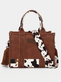 Wrangler Cow Print Concealed Carry Tote/Crossbody -Brown
