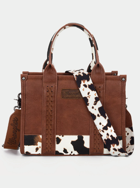 Wrangler Cow Print Concealed Carry Tote/Crossbody -Brown