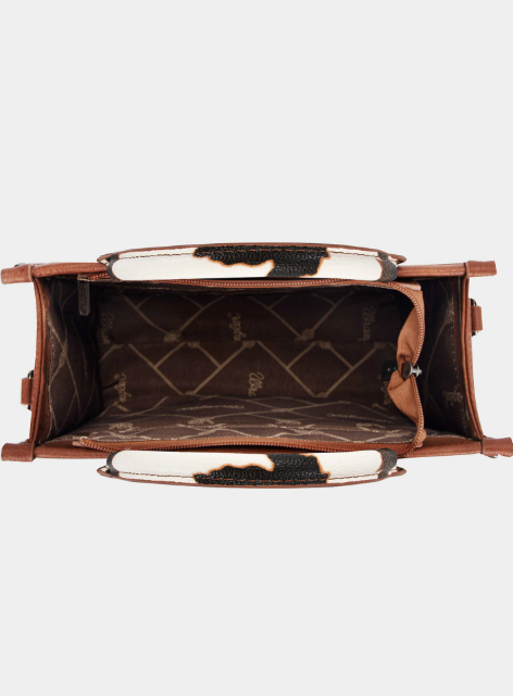 Wrangler Cow Print Concealed Carry Tote/Crossbody -Brown