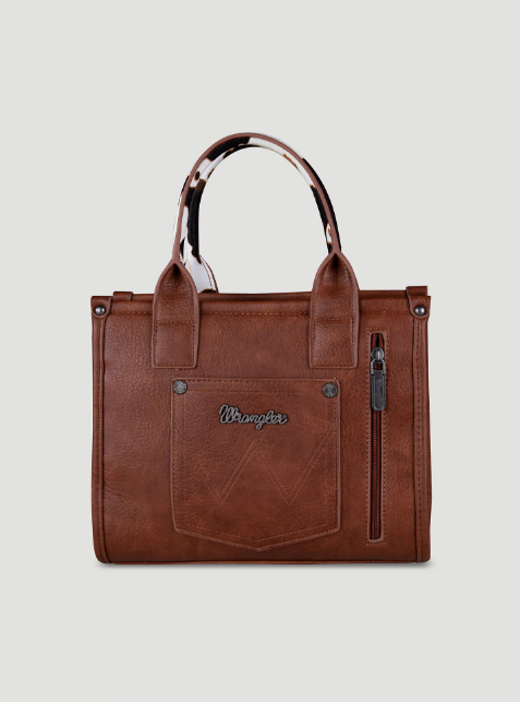 Wrangler Cow Print Concealed Carry Tote/Crossbody -Brown