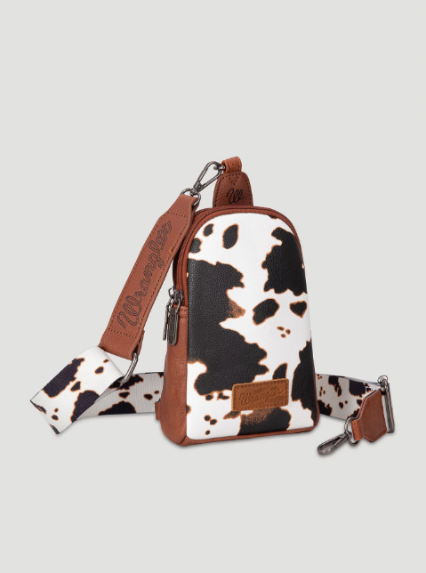 Wrangler Cow Print Crossbody Sling Bag - Brown