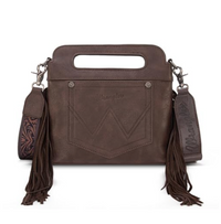 Wrangler Top Handle Boot Scroll Fringe Tote/Crossbody - Brown