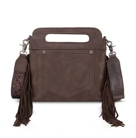 Wrangler Top Handle Boot Scroll Fringe Tote/Crossbody - Brown