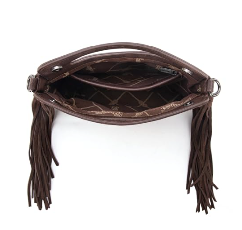 Wrangler Top Handle Boot Scroll Fringe Tote/Crossbody - Brown