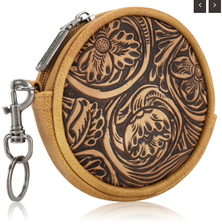 Wrangler Floral Tooled Circular Coin Pouch Bag Charm - Light Brown