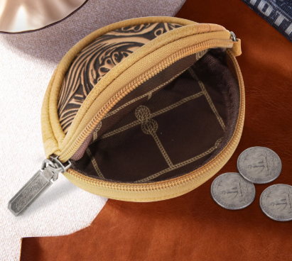 Wrangler Floral Tooled Circular Coin Pouch Bag Charm - Light Brown