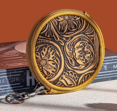 Wrangler Floral Tooled Circular Coin Pouch Bag Charm - Light Brown