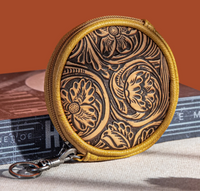 Wrangler Floral Tooled Circular Coin Pouch Bag Charm - Light Brown