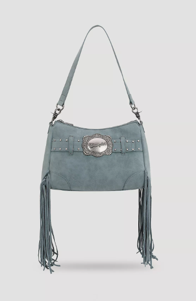 Wrangler Buckle + Fringe Satchel Bag - Blue
