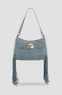 Wrangler Buckle + Fringe Satchel Bag - Blue