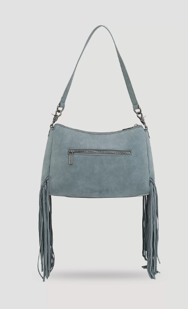 Wrangler Buckle + Fringe Satchel Bag - Blue