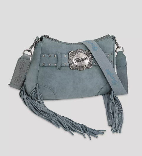 Wrangler Buckle + Fringe Satchel Bag - Blue