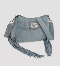 Wrangler Buckle + Fringe Satchel Bag - Blue