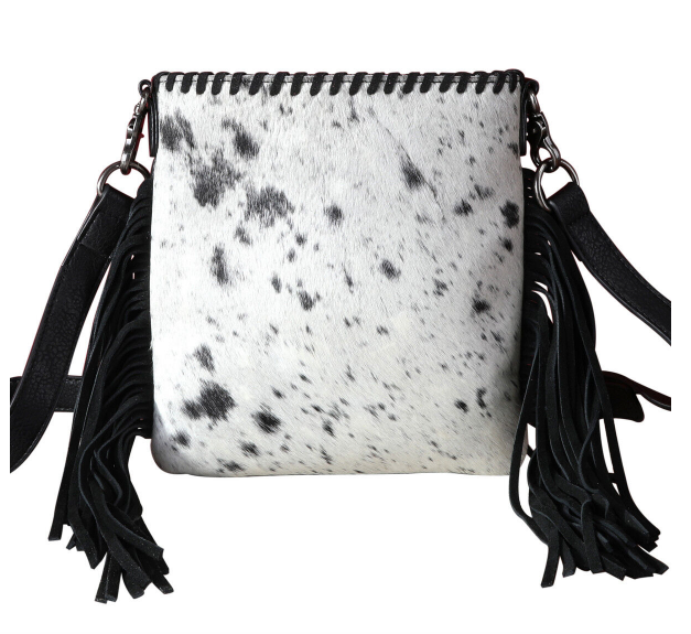Trinity Ranch Hair-On Cowhide Fringe Concealed Carry Crossbody Bag - Black