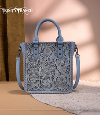 Trinity Ranch Western Floral Tooled Tote Bag - Blue