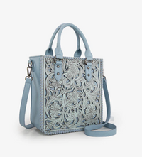 Trinity Ranch Western Floral Tooled Tote Bag - Blue