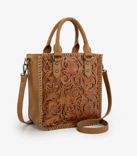 Trinity Ranch Western Floral Tooled Tote Bag - Brown