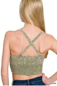 Washed Crisscross Strap Back Seamless Brami  - Ash Black