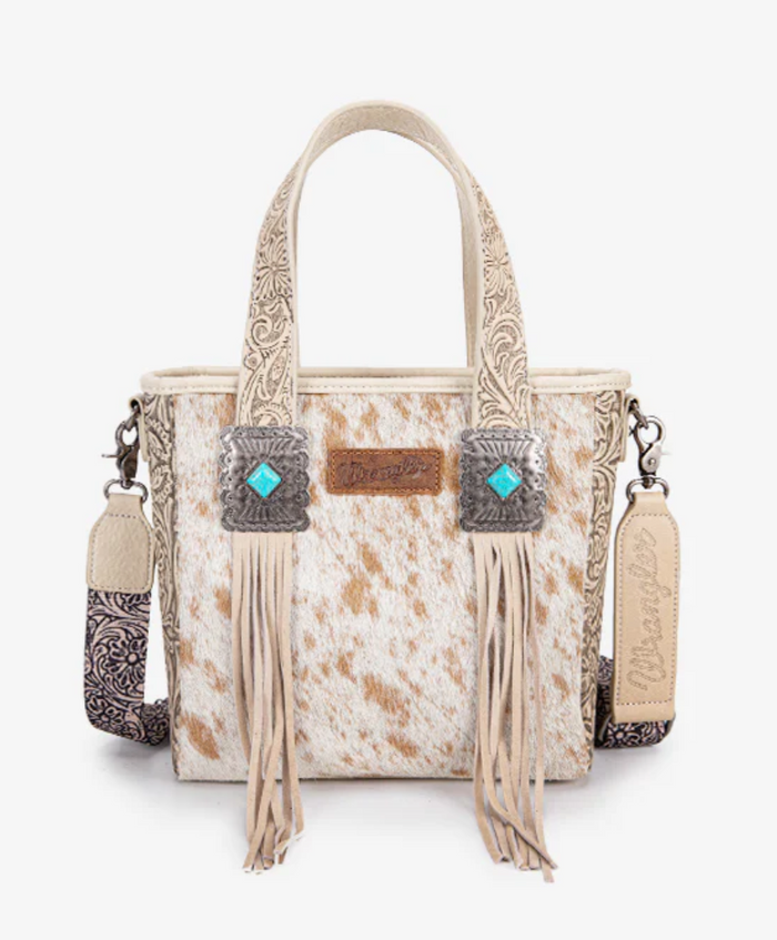 Wrangler Cowhide Fringe Concealed Carry Purse - Tan