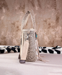 Wrangler Cowhide Fringe Concealed Carry Purse - Tan