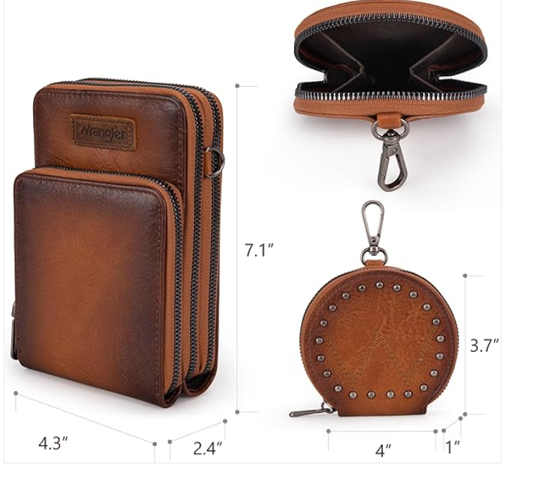 Wrangler Studded Crossbody 3 Zip Closure  - Black