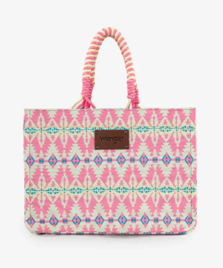 Wrangler Oversized Tote Bag Braided Handles Weekender Bag - Pink