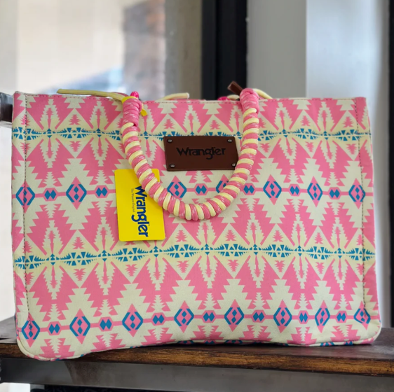 Wrangler Oversized Tote Bag Braided Handles Weekender Bag - Pink