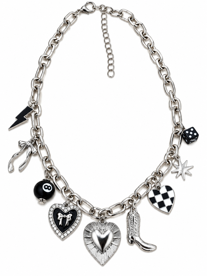 Checkered Heart Rodeo Charm Statement Necklace