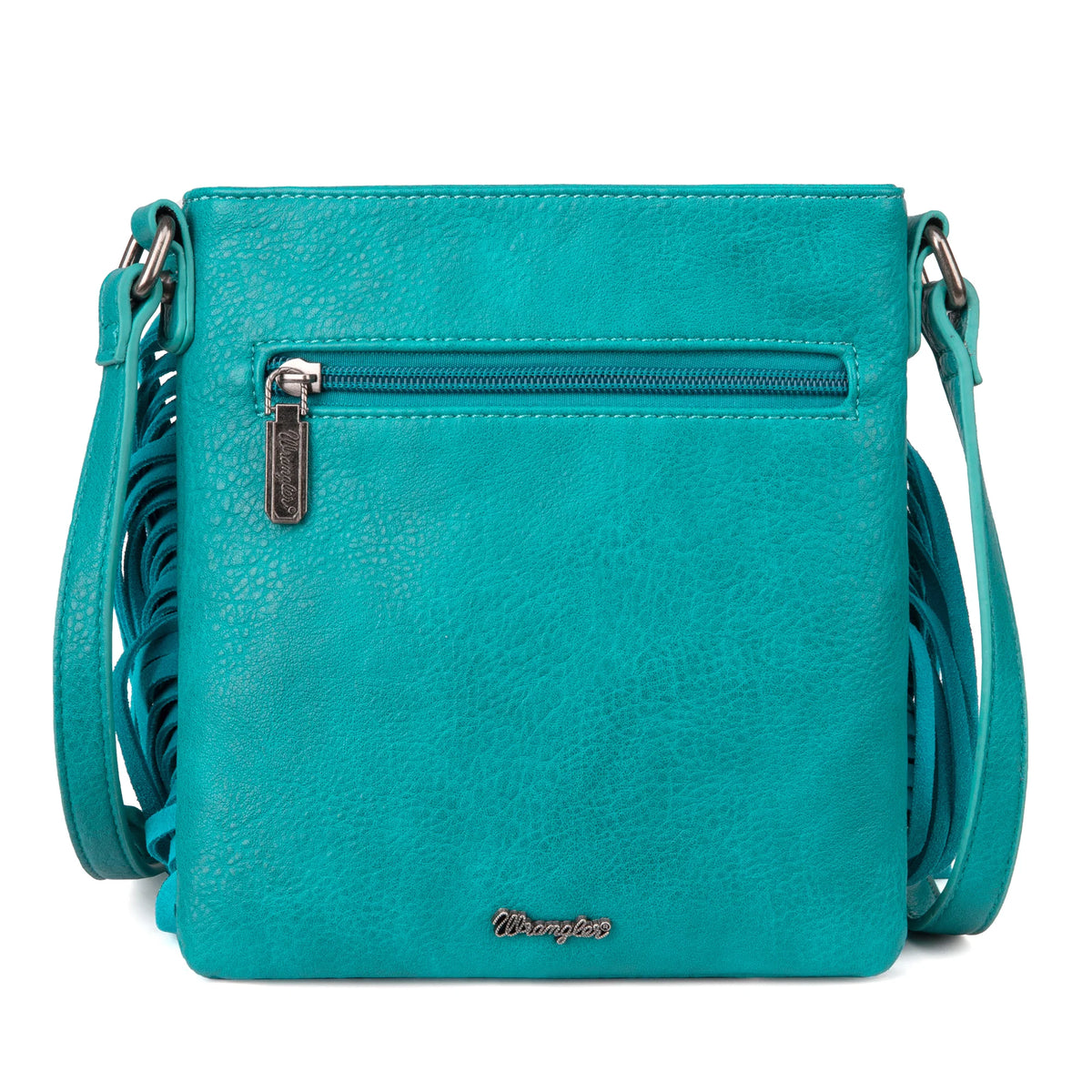Wrangler Leather Fringe Jean Denim Pocket Crossbody - Teal