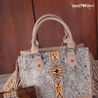 Trinity Ranch Cow Hide Fringe Studded Crossbody