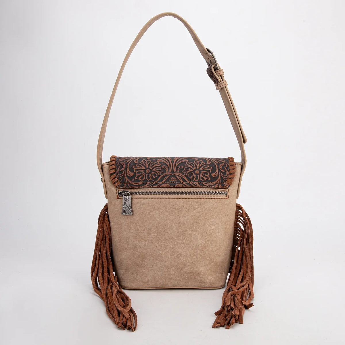 Trinity Ranch® Genuine Hair-On Cowhide Tooled Fringe Shoulder Bag