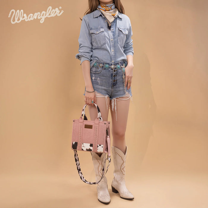 Wrangler Cow Print Concealed Carry Tote/Crossbody - Pink
