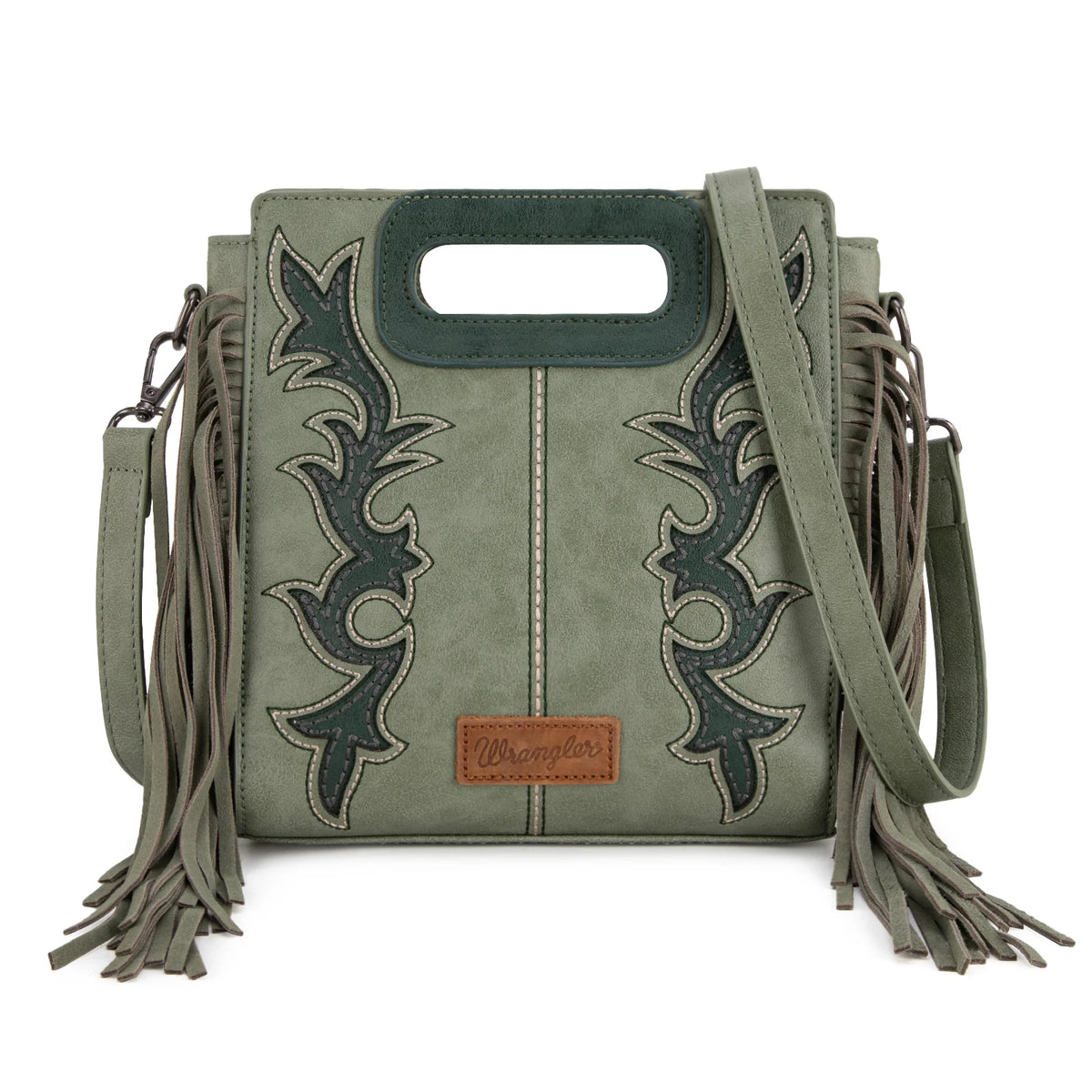 Wrangler Top Handle Boot Scroll Fringe Tote/Crossbody -Green