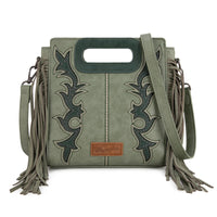 Wrangler Top Handle Boot Scroll Fringe Tote/Crossbody -Green