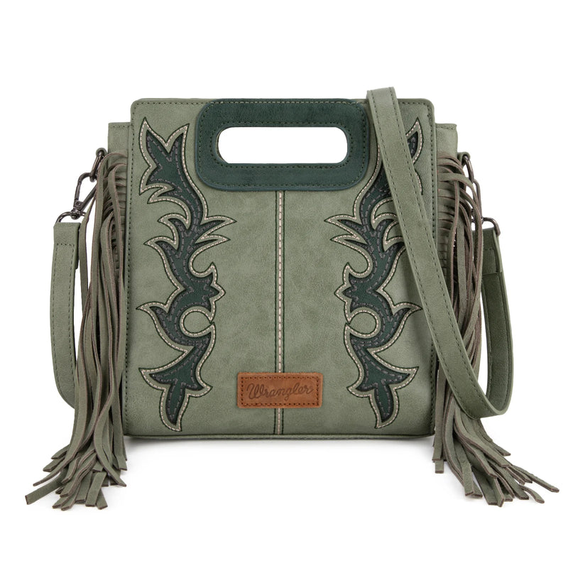 Wrangler Top Handle Boot Scroll Fringe Tote/Crossbody -Green