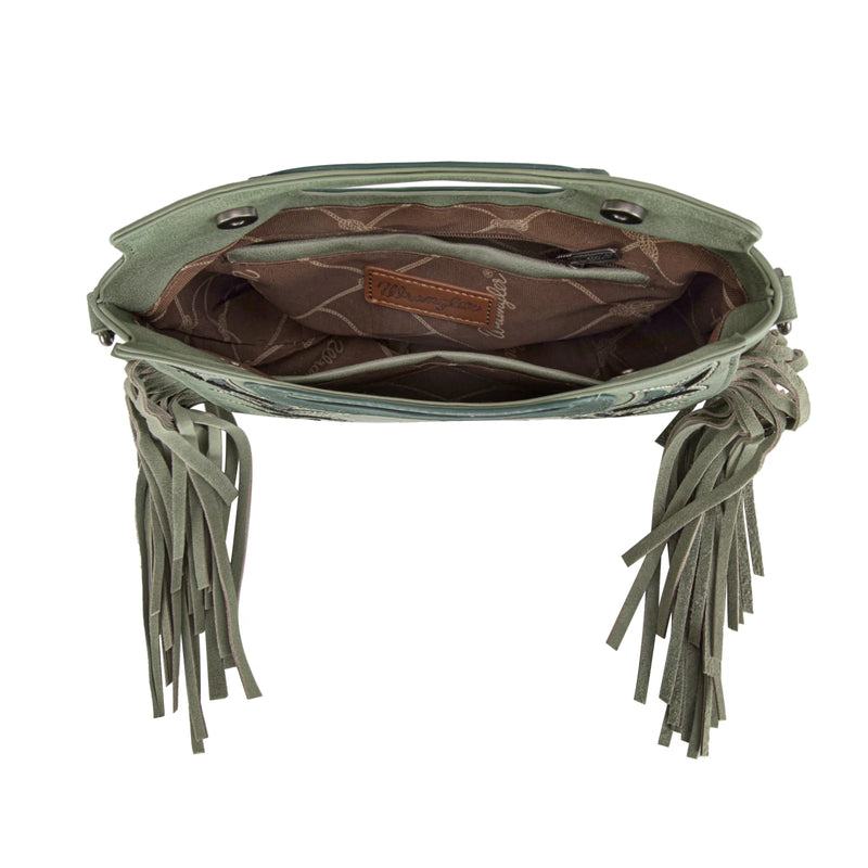 Wrangler Top Handle Boot Scroll Fringe Tote/Crossbody -Green