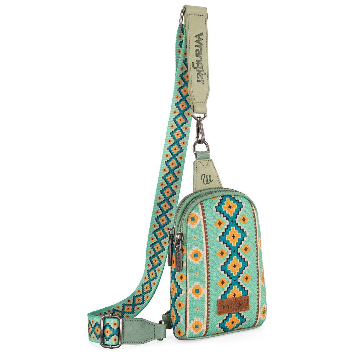 Wrangler Aztec Print Crossbody Sling Chest Bag - Mint