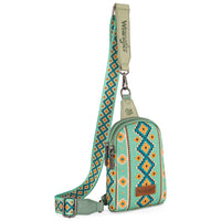 Wrangler Aztec Print Crossbody Sling Chest Bag - Mint