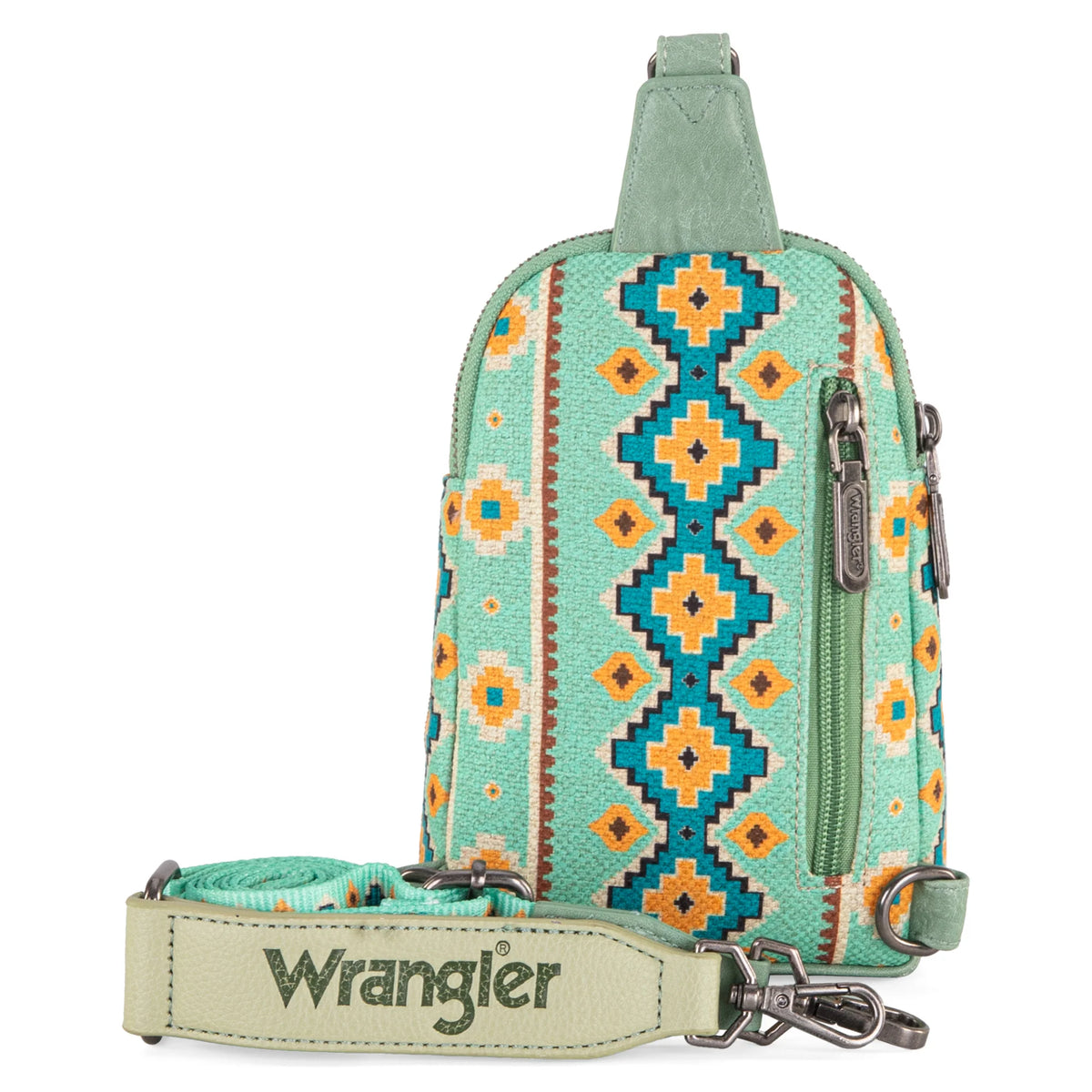 Wrangler Aztec Print Crossbody Sling Chest Bag - Mint