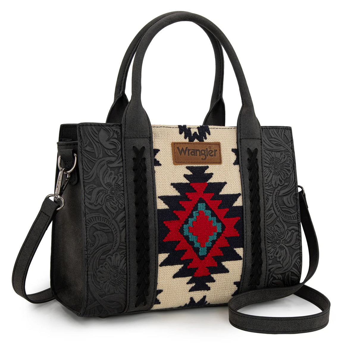 Wrangler Tooled Aztec Pattern Print Concealed Carry Tote/Crossbody -Black