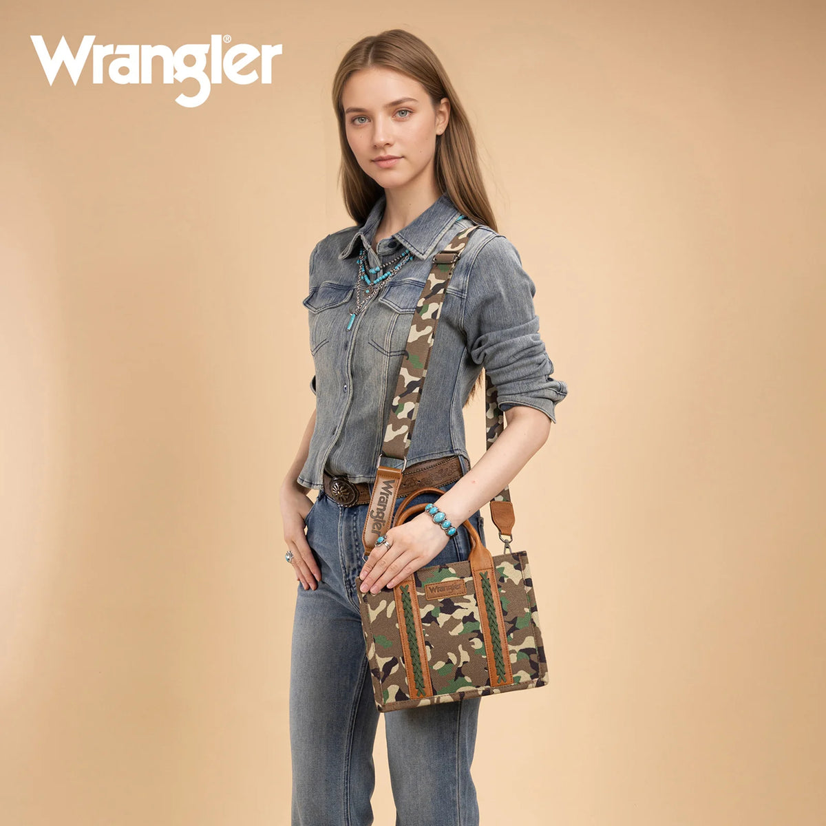 Wrangler Camo Print Tote/Crossbody - Olive