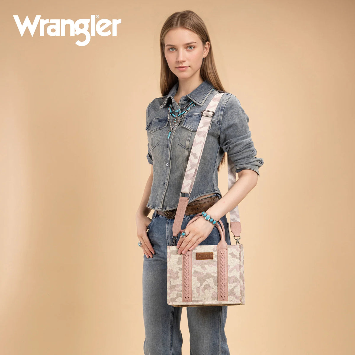 Wrangler Camo Print Tote/Crossbody - Pink