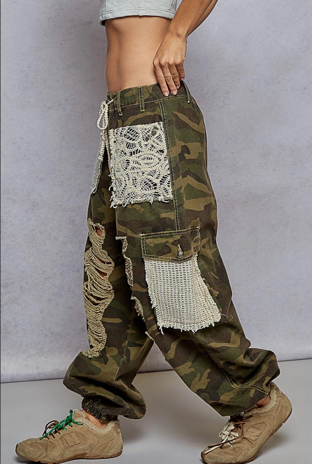 Boho Cargo Army Print Pants