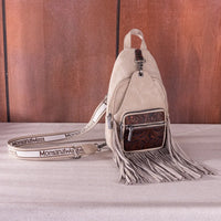 Tooled Fringe Sling Bag - Tan